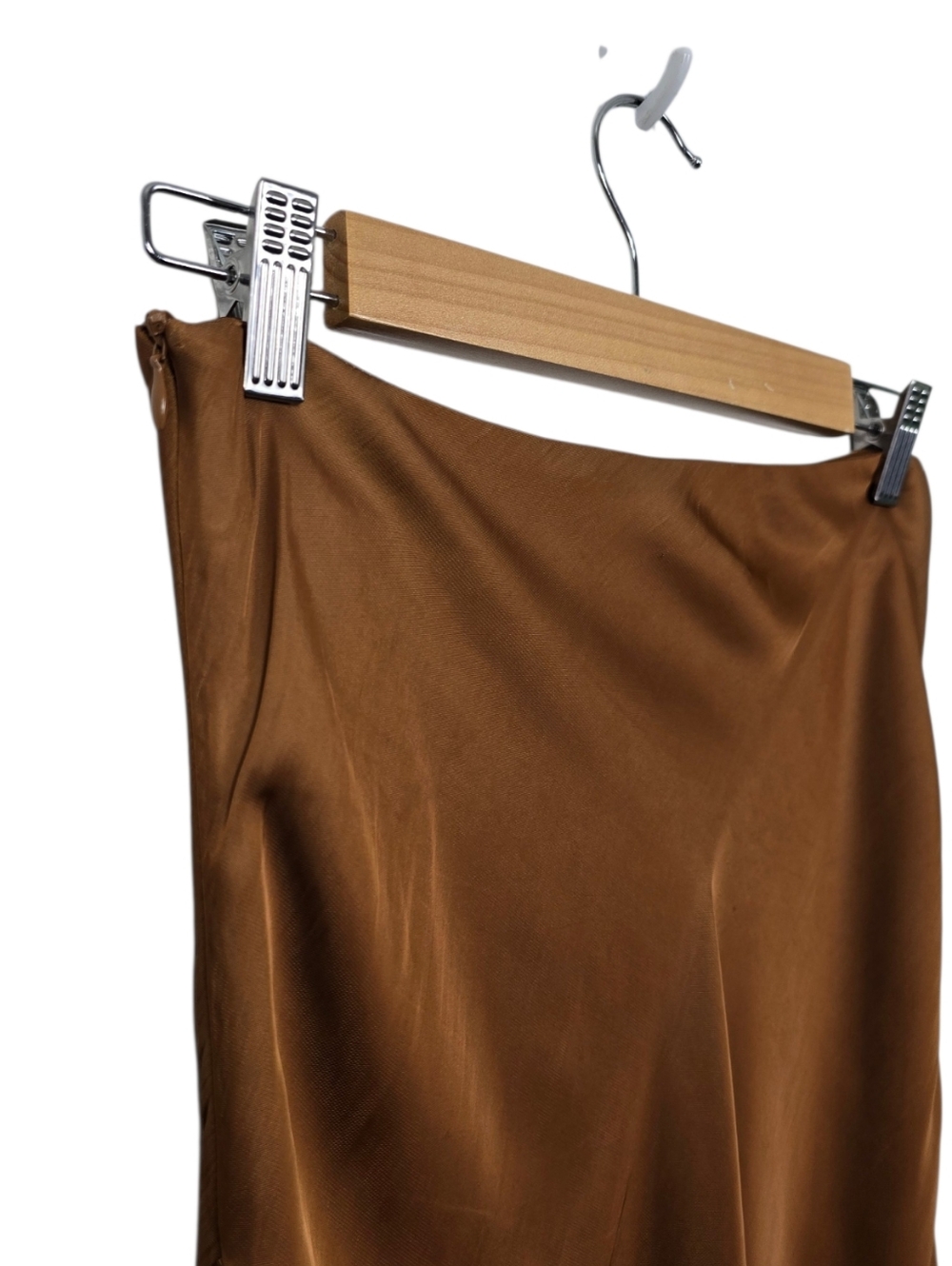 Crescent Gabrielle Crushed Satin Bias Cut Maxi Skirt Espresso Brown M - Picture 11 of 14